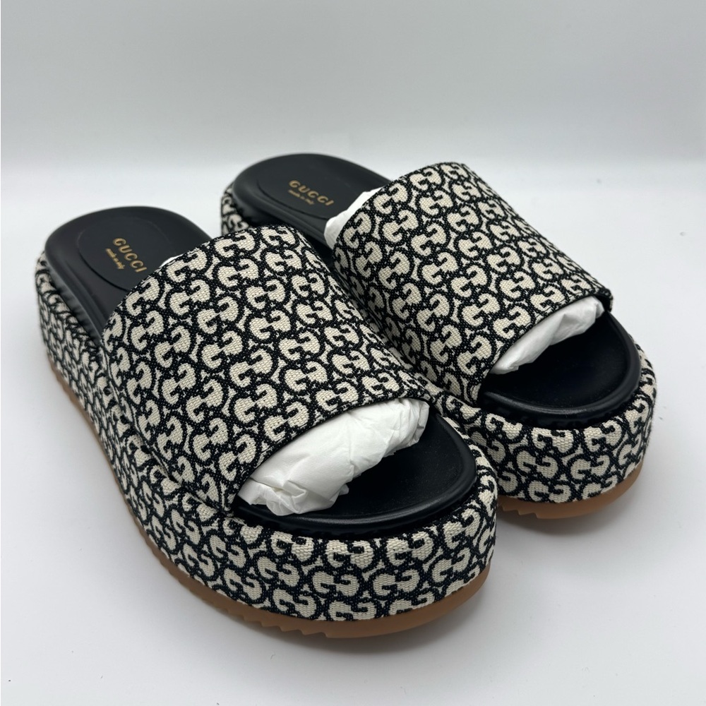 Gucci Angelina GG Monogram Platform Slide Sandals 38